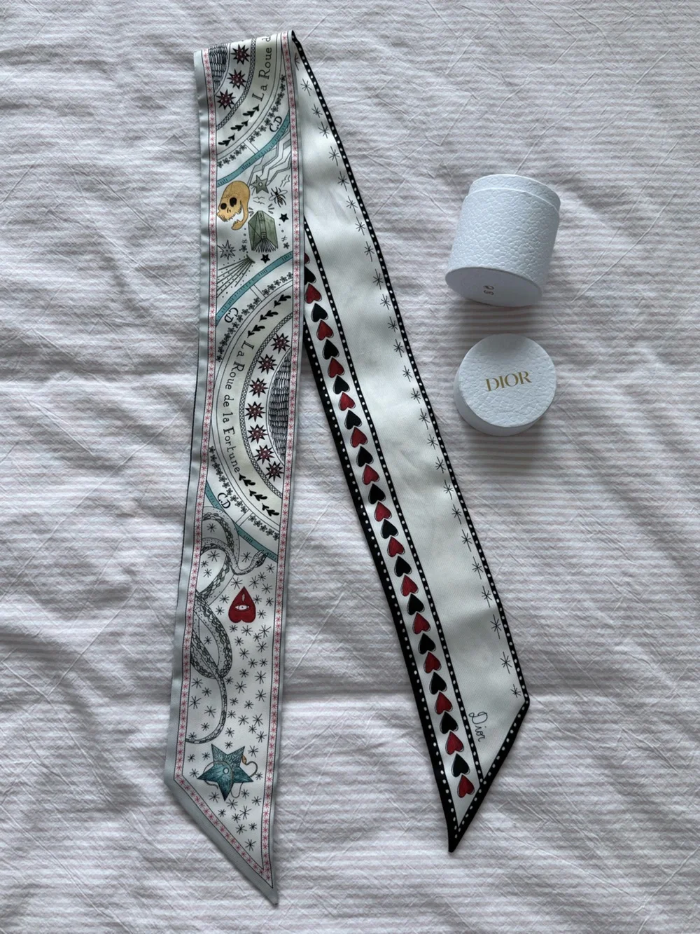 DIOR Silk Twilly Scarf with Red Heart Accent